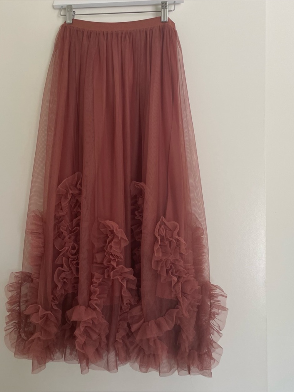 Anthropologie Felicity Rose Pink Ruffle Tulle Midi Skirt - Picture 9 of 17